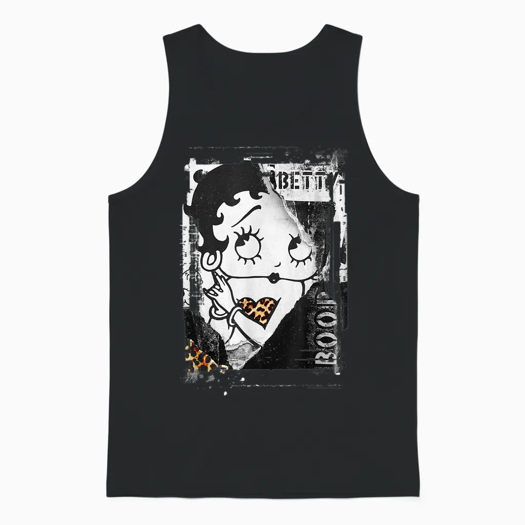 Betty Boop Distressed Punk Rock Vintage Stamp Poster Design Unisex Tank Top in Black