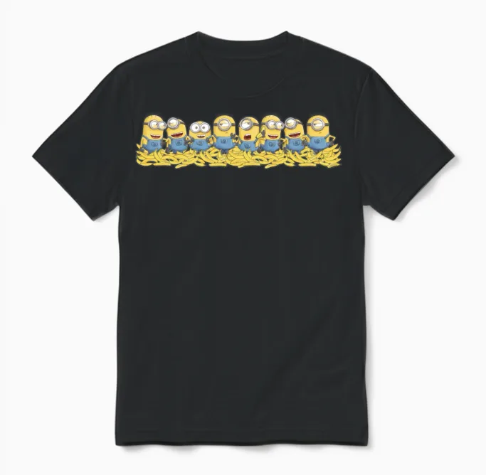 Minions Many Happy Minions on Bananas Unisex T-Shirt in Black