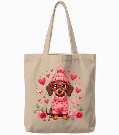 Valentine Dog Mom Valentine Dachshund Weiner T-Shirt, Black, S Tote Bags - Natural