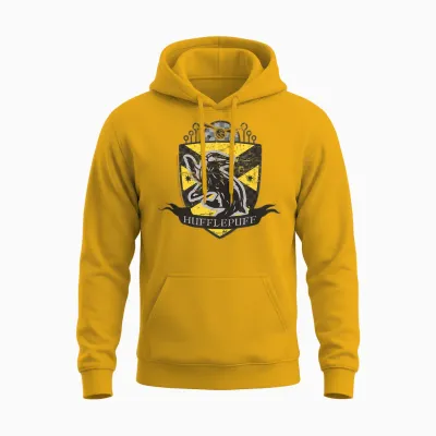 Harry Potter Hufflepuff Quidditch Shield Aged T-Shirt, Grey, S Unisex Hoodie - Gold