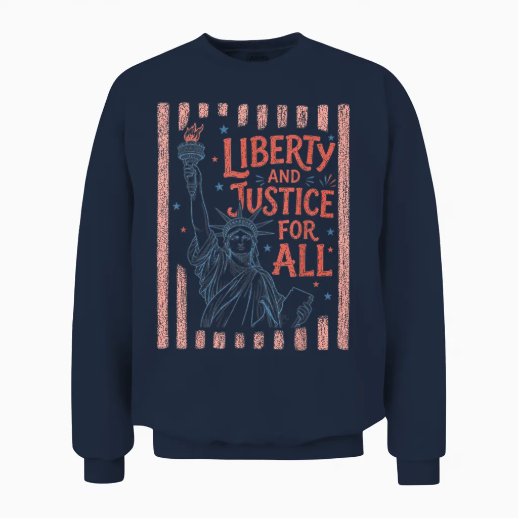 Retro Funny 4th of July with Liberty and Justice for All Unisex Sweatshirt in Navy