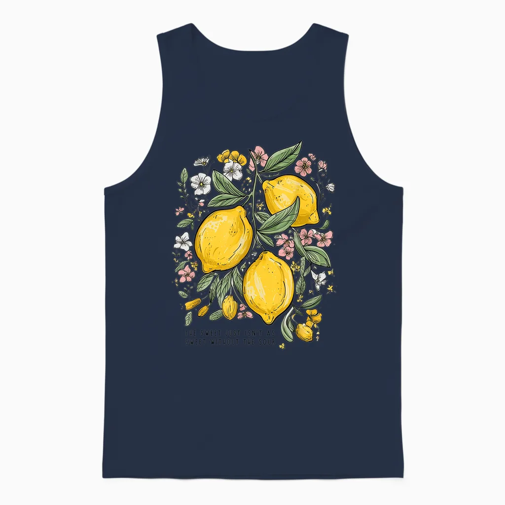 Retro Lemon Outfit with Lemon Tree Design Citrus Lemon T-Shirt, Black, S Unisex Tank Top in Navy