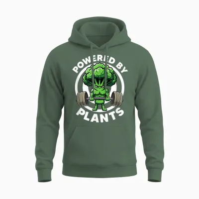 Powered by Plants Vegan Athlete Vegan Gym Vegan Bodybuilding T-Shirt, Black, S Unisex Hoodie - Military Green