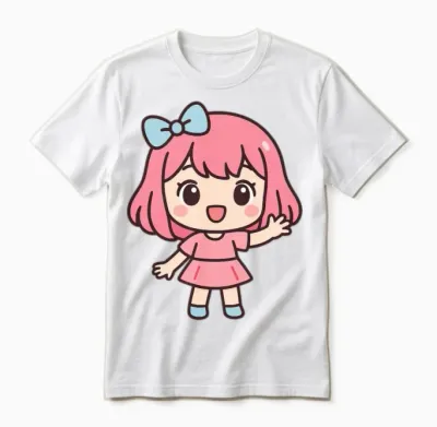 Pink Bow Kawaii Chibi Girl Unisex T-Shirt - White