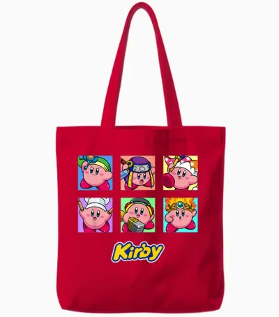Kirby Selected Abilities Collage Pop Art Full Color Tote Bags - Red