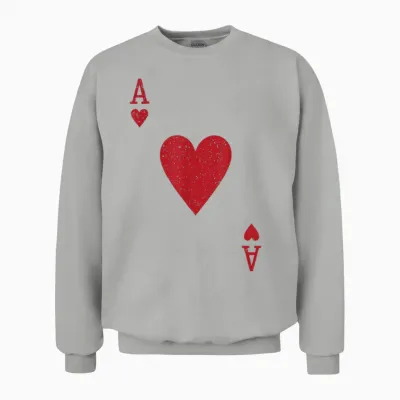 Ace Heart Card Poker Vegas T-Shirt Fancy Dress Costume Unisex Sweatshirt - Ash