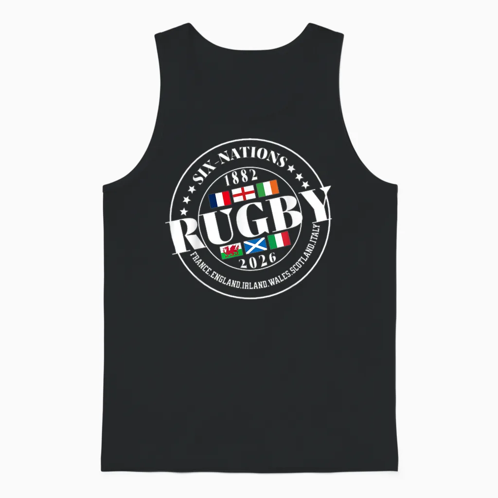 Six Nations Rugby 6 Nation's Rugbyman Supporter Fan Unisex Tank Top in Black