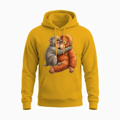 Baby Macaque Hugging Plush Cute Monkey Monkey Punch Unisex Hoodie - Gold