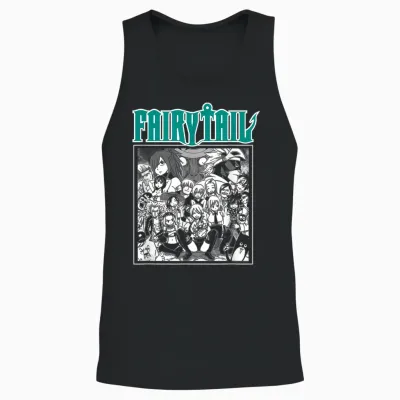 Fairy Tail Manga Black and White Group Shot Anime Unisex Tank Top - Black