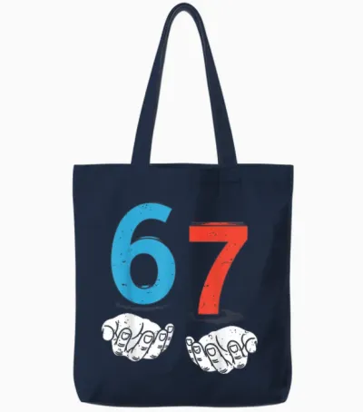 67 Six Seven Meme Gen Alpha Slang 6 7 Hands Funny Boys Tote Bags - Navy