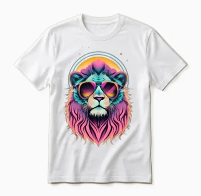 Retro Cool Lion Wearing Sunglasses - Retro Sunset Unisex T-Shirt - White