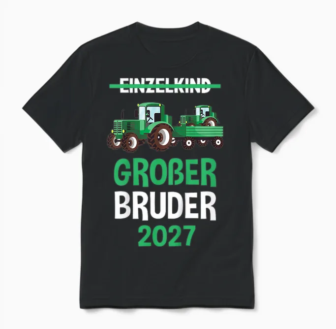 Kinder Großer Bruder 2027 Tshirt Traktor Unisex T-Shirt in Black