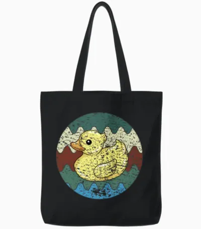 Bath Duck Retro Tote Bags - Black