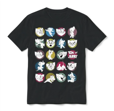Tom and Jerry Iconic Expressions with Logo Unisex T-Shirt - Black