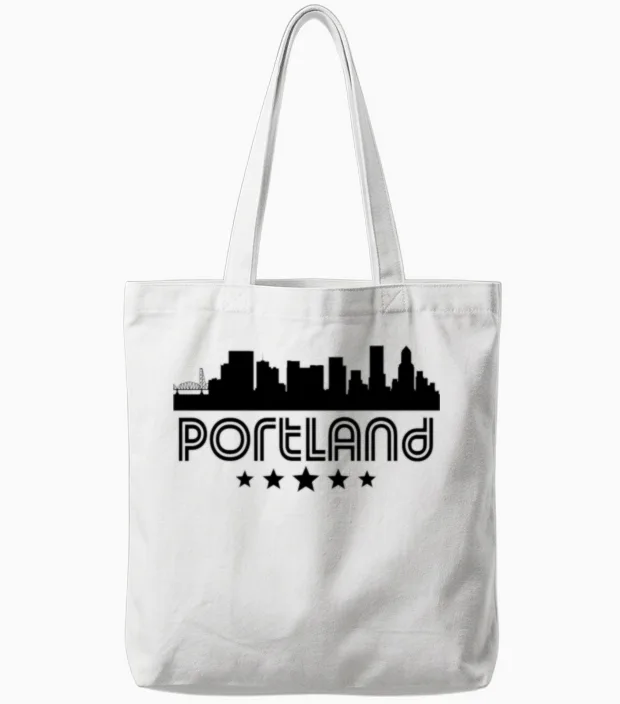Retro Portland Skyline Tote Bags in White