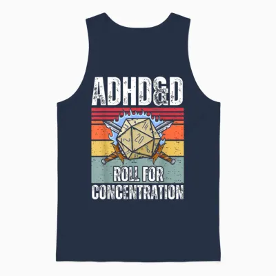 Retro Vintage Adhd&d Roll for Concentration Funny Gamer Unisex Tank Top - Navy