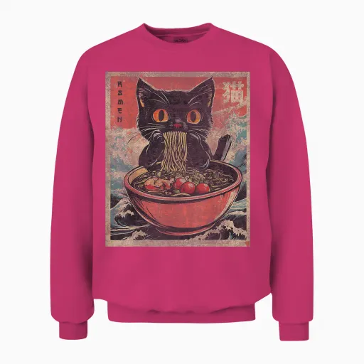 Anime Shirt for Men Women Kids Cat Ramen Noodles Unisex Anime Cat Ramen Japanese Funny Graphic Tees Kawaii Cat Anime Gifts T-Shirt Black Xs Unisex Sweatshirt - Heliconia