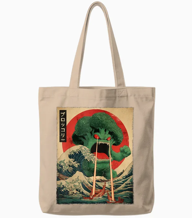 Brokkoli Brokkoli Kaiju Monster Japanisches Vintage-Poster Tote Bags in Natural