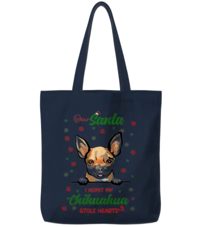 Chihuahua Dog Christmas Dog Breed Tote Bags - Navy