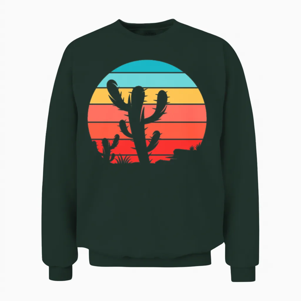 Cactus Retro Vintage Unisex Sweatshirt in Forest