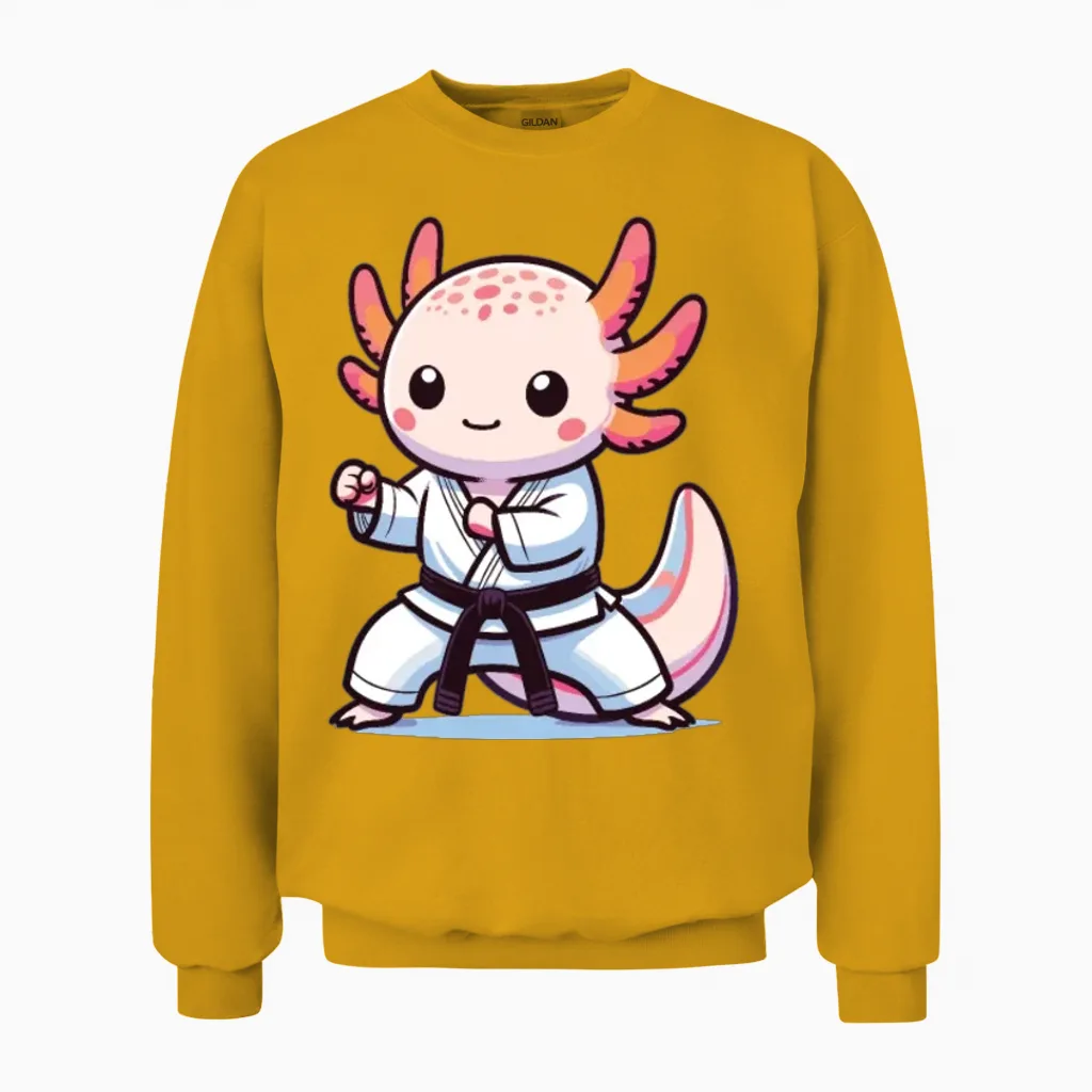 Sports Axolotls Martial Arts Karate Axolotl Unisex Sweatshirt in Gold