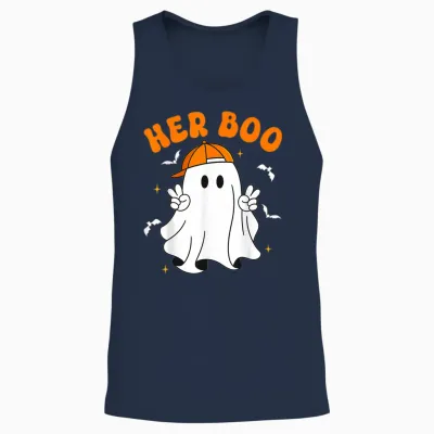 Her Boo & His Boo Funny Matching Halloween Couples Unisex Tank Top - Navy