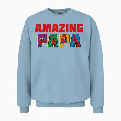 Marvel Spider-Man Amazing Papa Birthday Father's Day T-Shirt, Black Unisex Sweatshirt - Light Blue