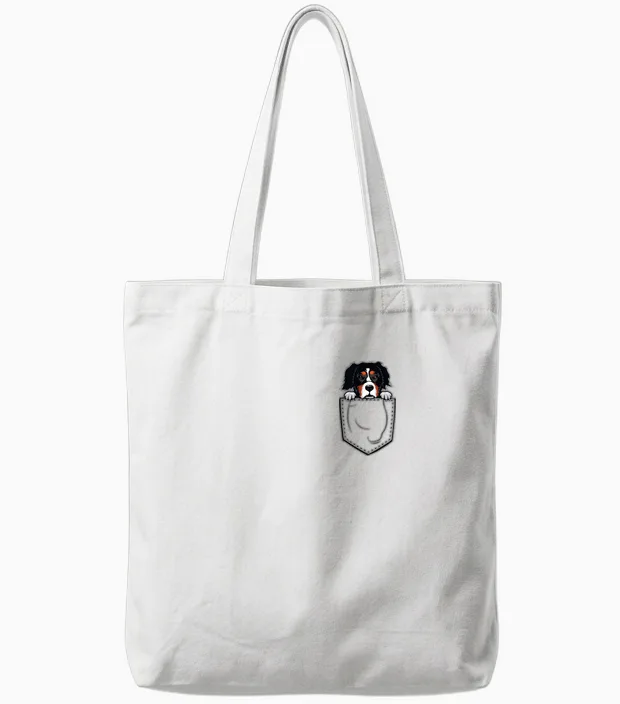 Fake Pocket - Berner Sennen Hund Welpe Tote Bags in White