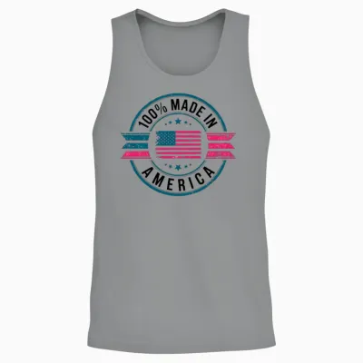 100 Percent Made in American Usa Flag Emblem Unisex Tank Top - Sport Grey