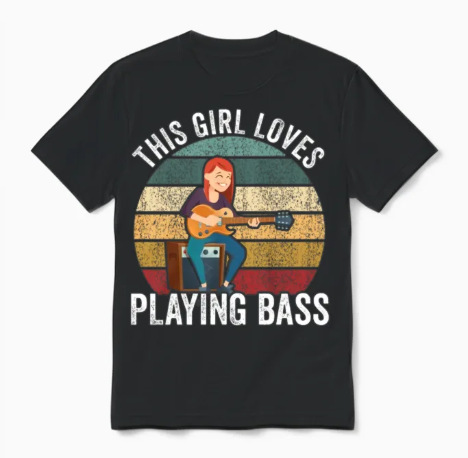 This Girl Loves Playing Bass Guitar Musician Band Unisex T-Shirt in Black