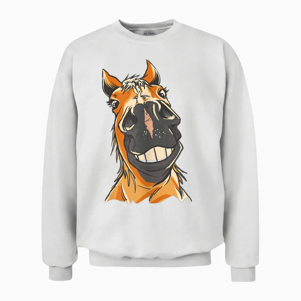Braunes Pferd Lustiges Motiv Pferde Mädchen Stall Und Reiten Unisex Sweatshirt in White