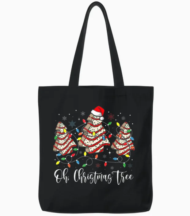 Oh Christmas Tree Cakes Debbie Becky Jen Cake Lovers Xmas Tote Bags in Black