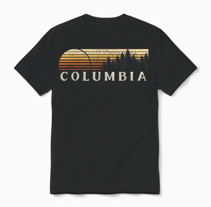 Columbia, Oh Vintage Evergreen Sunset 80 Retro Unisex T-Shirt in Black