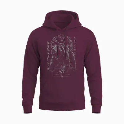 Berserker Ours Guerrier Odin Runes Boussole Nordique Viking Unisex Hoodie - Maroon