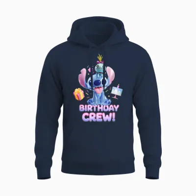Disney Lilo & Stitch with Scrump Big Shiny Birthday Crew T-Shirt, Black Unisex Hoodie - Navy