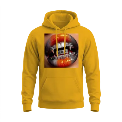 Bold Edgy Lip Art with Ride or Die Drip Unisex Hoodie - Gold