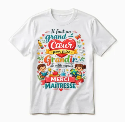 Cadeau Maîtresse D'école Fin D'année Merci Cœur Enseignante Unisex T-Shirt - White