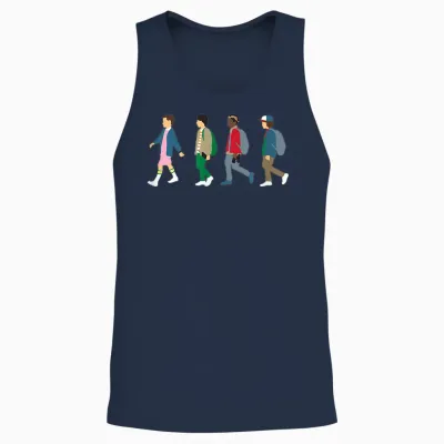Stranger Things Eleven, Lucas, Mike & Dustin T-Shirt, Black Unisex Tank Top - Navy