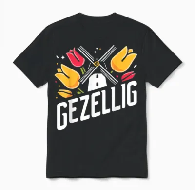 Gezellig Holland Holländisch Tulpe Niederlande Unisex T-Shirt - Black