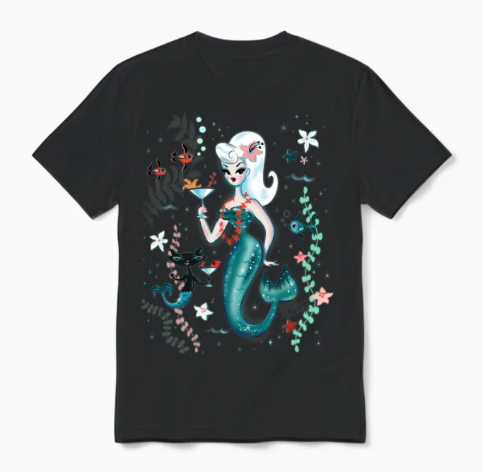 Martini Mermaid Blonde Unisex T-Shirt in Black