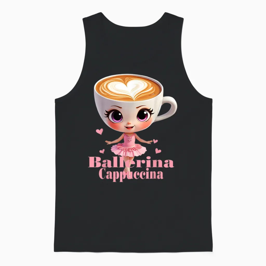 Funny Ballerina Cappuccina Unisex Tank Top in Black