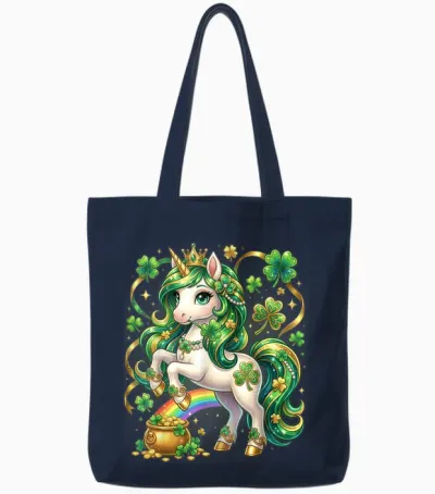 Unicorn St Patricks Day Toddler Girls Kid Shamrock Lepricorn Tote Bags - Navy