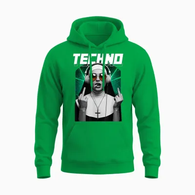 Techno Nun Techno Rave Party Hardstyle Unisex Hoodie - Irish Green