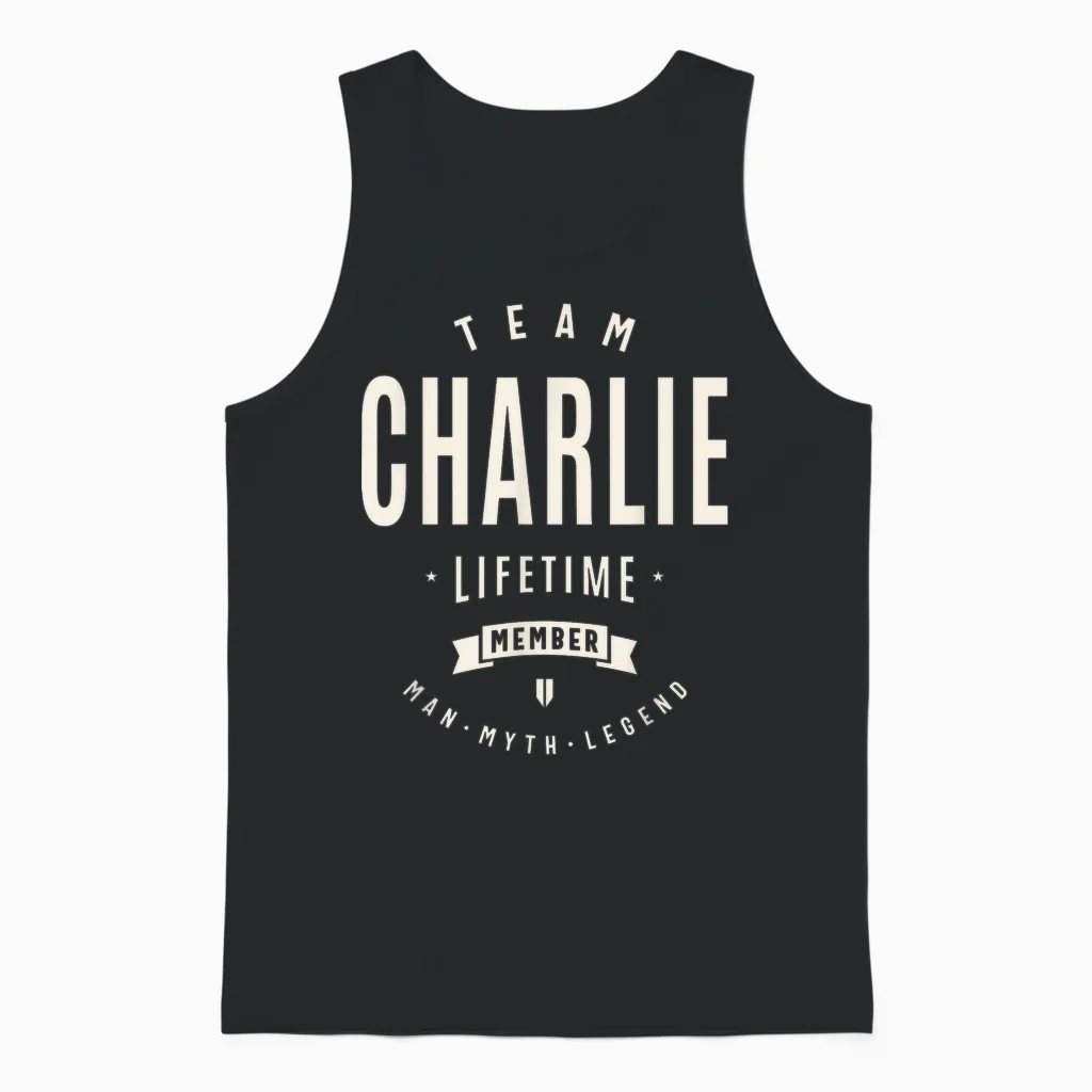 Team Charlie Lifetime Member Funny Name Charlie Unisex Tank Top in Black