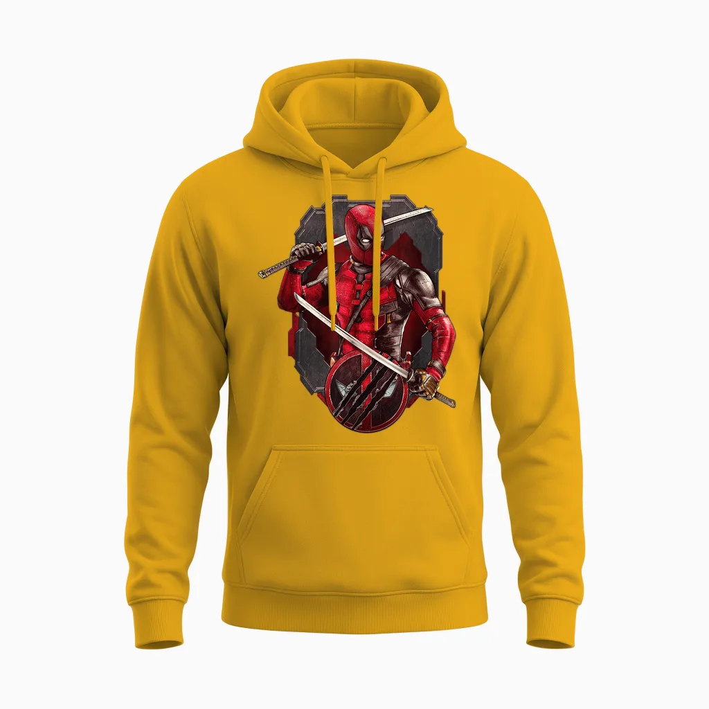 Marvel Studios Deadpool & Wolverine Merc with Katanas T-Shirt, Black Unisex Hoodie in Gold