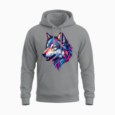 Wolfskopf Cool Wolf Motif with Wolf Head Colourful Wolves Wolf Unisex Hoodie - Sport Grey