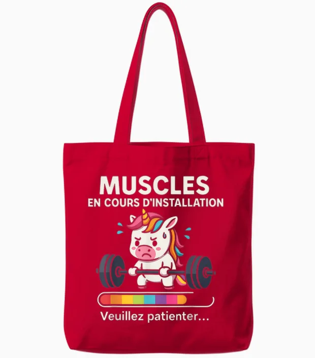 Running Muscles β Funny Sports Gift Women Fitness Unicorn Tote Bags in Red
