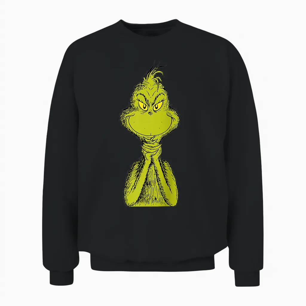 Dr. Seuss Classic Sly Grinch Raglan Baseball Unisex Sweatshirt in Black