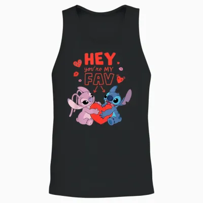 Disney Stitch & Angel Hey You're My Fav Love Valentine's Day Unisex Tank Top - Black