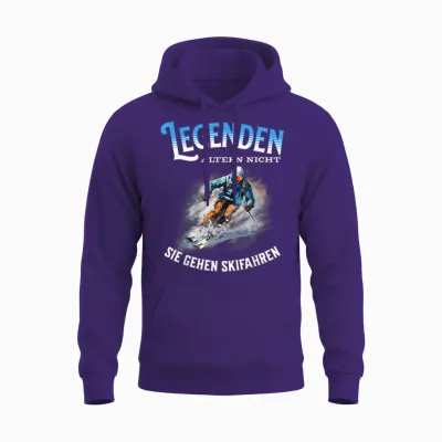 Legends Don't Age They Go Skiing T-Shirt, Black Unisex Hoodie - Purple